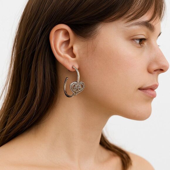 Vintage Avon Pierced Earrings Filigree Heart Silver Birthday Gift 1.5 in drop - Picture 3 of 11